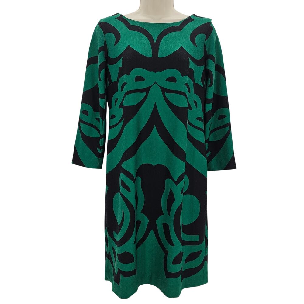 Just Taylor Womans size 6 Geometric Print Knee Length Shift Dress Green/Black